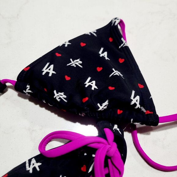 Young & Reckless LA Hearts Two Piece Black Bikini LOGO Size Small NWOT Y&R - Picture 6 of 7